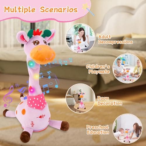 LLUKEME Dancing Talking Giraffe Toy, Stuffed Animal Baby Toy Repeating What You Say, Glowing Musical Electronic Giraffe Gifts for Toddlers 1-3 Years Old, Easter Gift for Kids (Purple Giraffe) - Thumbnail 6