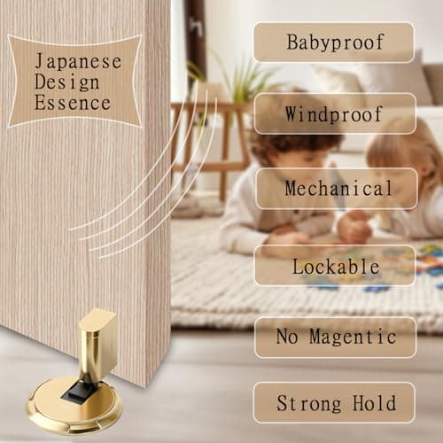 UBVIF No Magnetic Door Stopper, Adjustable, Mechanical Doorstop, Windproof Door Stop for Indoor, No Nails/Screws Needed,Heavy Duty Door Holder,Keep Door Open (1, Bright Gold) - Thumbnail 3