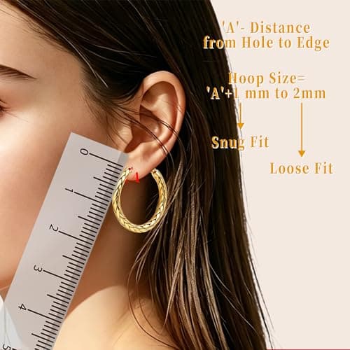 Gold Hoop Earrings, 14K Gold Plated Hoop Earrings for Women, Women's Hoop Earrings 30mm Classic Woven Design Lightweight Hypoallergenic Fashion Jewelry, Ideal Gift for Birthday Valentine Mother's Day - Thumbnail 6