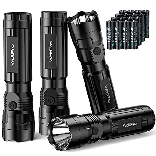 WdtPro 4 Pack LED Flashlights, Bright Flashlight with 16 AAA Batteries, Super Long Battery Life, Single Mode, High Lumens, EDC Flash Lights for Emergencies, Hurricane Supplies, Camping - Image 1