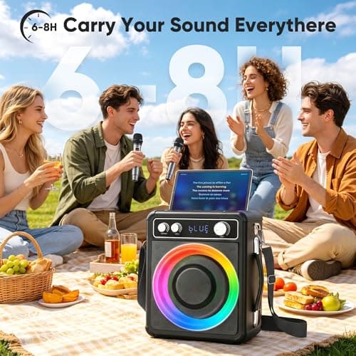 VOSOCO Karaoke Machine with 2 Wireless Microphones, Portable Bluetooth Speaker for Adults Kids, PA Systems Support TWS Echo Adjust TF USB AUX for Home Party Outdoor Travel - Thumbnail 3