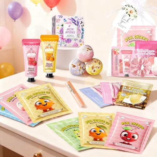 108 PCS Spa Party Supplies for Girls & Women, Spa Party Favors Include Face Masks Skincare, Hand Cream, Lip Balm, Under Eye Patches, Lip Mask and Foot Bath Bombs, Spa Birthday Sleepover Party Supplies - Thumbnail 6