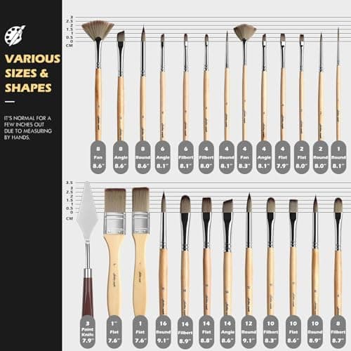 Acrylic Paint Brush Set, Golden Maple 25 PCS Paint Brushes for Acrylic Painting Oil Watercolor & Canvas,Enhanced Synthetic Brush Set with Cloth Roll and Palette Knife - Thumbnail 6