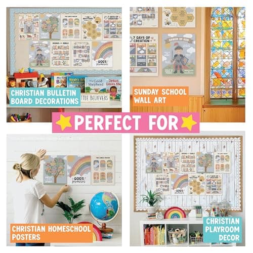 Hadley Designs Sunday School Decorations for Classroom –9 Bible Posters for Kids, Books of the Bible, 10 Commandments, Bible Timeline Chart, Fruits of the Spirit, Boho Christian Classroom Decor - Thumbnail 5