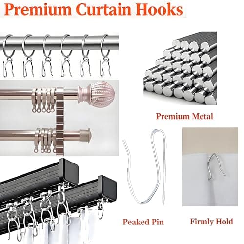 Curtain Hooks for Drapes, 1.22 inches Rustproof Metal Drapery Pin and Hook for Pinch Pleat Curtain, S-Shaped Pin-On Hook for Door, Shower, Window, RV Curtains(59 PCS, Silver White) - Thumbnail 2