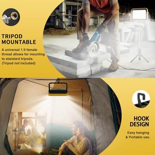 AUMIO 2-Pack Rechargeable Work Lights, COB Outdoor Portable LED Flood Light, Battery Operated Work Lights with Stand, Waterproof Working Light for Job Site Garage Camping Car Repair - Thumbnail 6