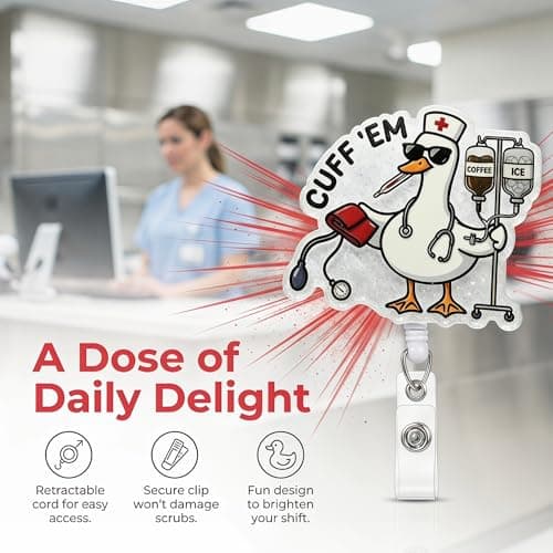 Retractable Badge Reel with Alligator Clip, Heavy Duty, Cute Funny ID Name Tag Holder for Nurses, Doctors, Teachers, and Office (Pink-Cuff 'em) - Thumbnail 5