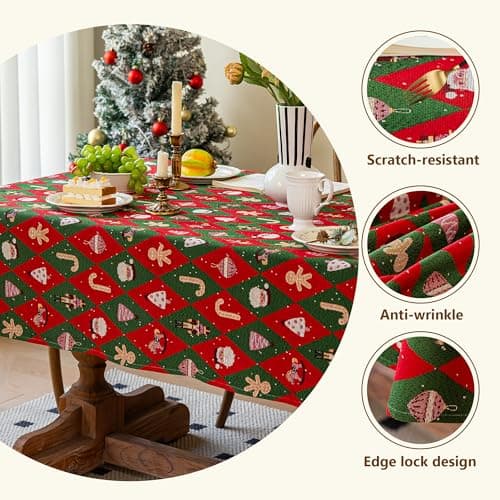 UWWGKK Wipeable Gingham Tablecloth, Red and Green Tablecloths Rectangular Durable, Table Cloth for Birthday Decorations, Home Dining Party - Thumbnail 4