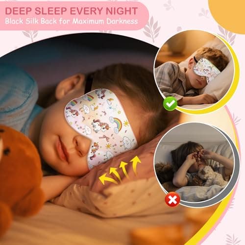 Kids Silk Sleep Mask: 100% Mulberry Silk Eye Mask with Adjustable Strap, Cute Sleeping Blindfold for Boys Girls Teens, Soft & Lightweight Eye Shade for Travel, Nap, Bedtime (Pink Horse Style) - Thumbnail 4
