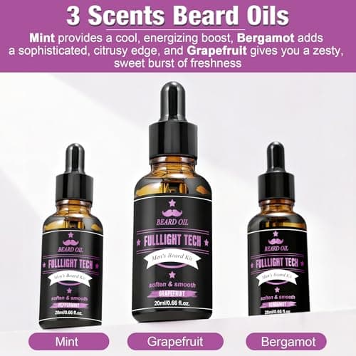 Boyfriend Birthday Gifts,Beard Care Kit Includes 3 Scented Beard Oil,Grapefruit Beard Shampoo & Balm, Brush, Comb,Scissors,Cool Men Stuff Christmas Stocking Stuffers Gifts for Men Him Dad Husband - Thumbnail 2