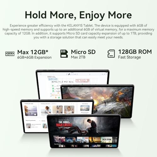 Tablet 11 inch Android 15 Tablets | Octa-core | 12GB RAM+128GB ROM | 8000mAh Tablet with Keyboard | Mouse | Case | Dual Band WiFi | BT 5.0 | GPS | 13 MP Dual Camera (Blue with Keyboard) (Black) - Thumbnail 2