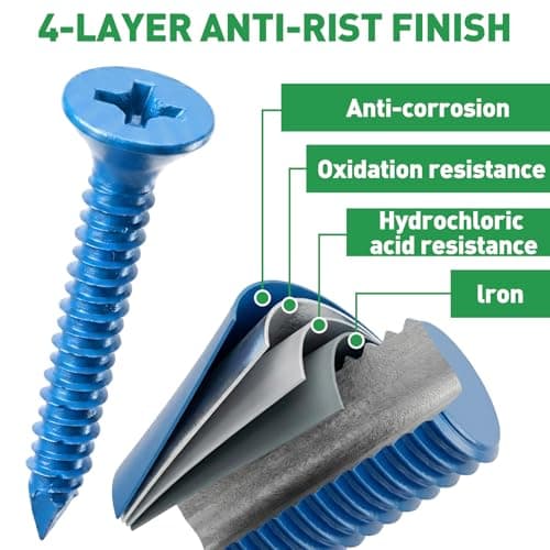 FOLIV 120PCS Concrete Screws with Drill Bit and Hex Bit Socket, 3/16" Blue/Black/White Flat Head Concrete Screws Anchor Kit for Masonry, Cement, Block, Brick or Stucco - Thumbnail 4