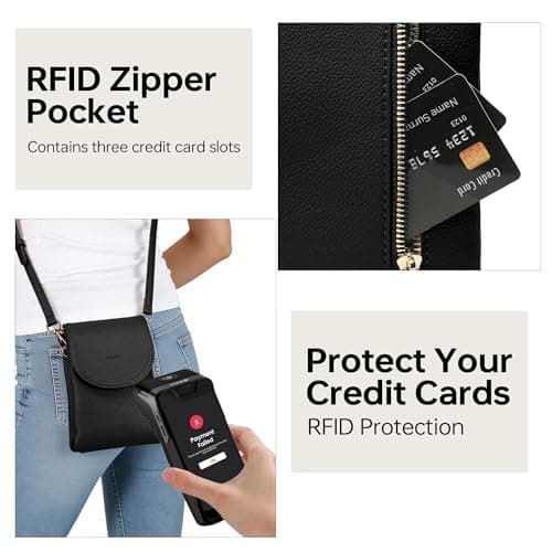 Kiss Sea RFID Small Crossbody Purses for Women Cell Phone Purse with Adjustable Strap RFID Blocking Credit Card Slots Black - Thumbnail 4