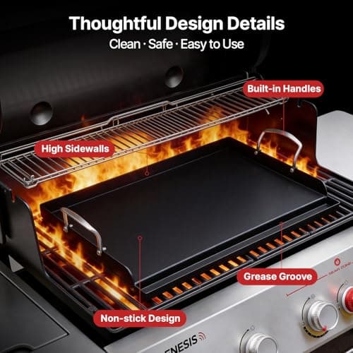 BLUES GRILL PARTS 25" x 16" Pre-Seasoned Nonstick Thickened Cast Iron Griddle - Universal Flat Top with Grease Groove, Reinforced Ridges & High Sidewalls for Gas/Charcoal Grills, Fits Weber, Charbroil - Thumbnail 5