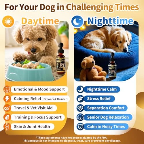 POPPAW Dog Calming & Melatonin Drops, Day & Night Calm Support Set, Anxiety & Stress Support Calming Treat, Enhance Calmness & Sleep for Separation, Travel, Fireworks & Thunder, Bacon Flavor, 2 FL.Oz - Thumbnail 3