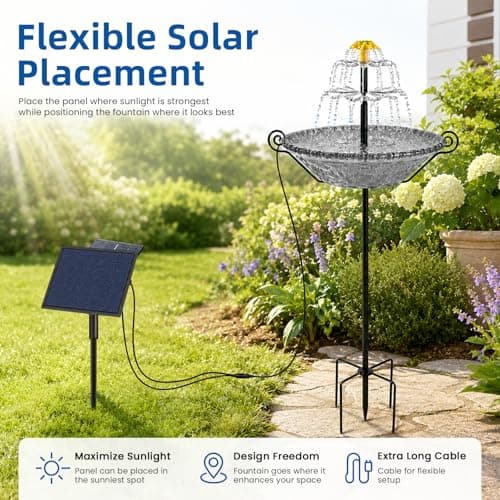 Bird Bath for Outside with Solar Fountain, Plastic Bowl on Metal Stake and Ground Stand, Freestanding Garden Accent for Yard and Patio (Gray(L)) - Thumbnail 6