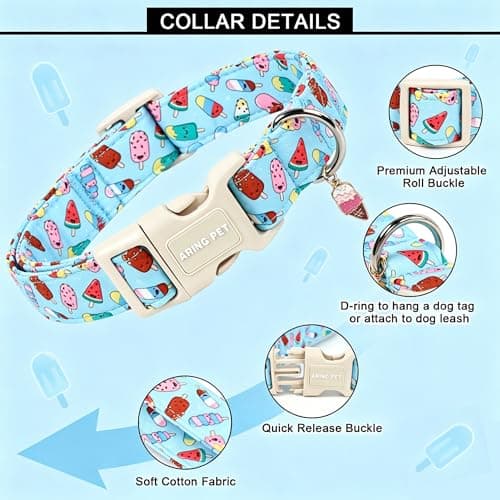 ARING PET Summer Dog Collar, Cute Blue Ice Cream Doggy Collars for Puppy Small Medium Large Boy Girl Dogs Pet, for Daily Photos Outdoor Beach Walking Hiking Picnic, S - Thumbnail 5