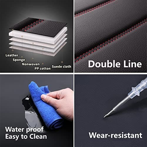 CAPITAUTO Leather Car Seat Covers, Waterproof Faux Leatherette Cushion Cover for Cars SUV Pick-up Truck Universal Fit Set for Auto Interior Accessories(2 Front Red&Black) - Thumbnail 4