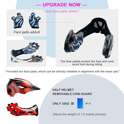 Natuway Toddler and Kids Full Face Helmet, Girl and Boy BMX Multi-Sport Detachable Mountain Dirty Bike Helmet Around 3-12 Years Head Circumference. - Thumbnail 6