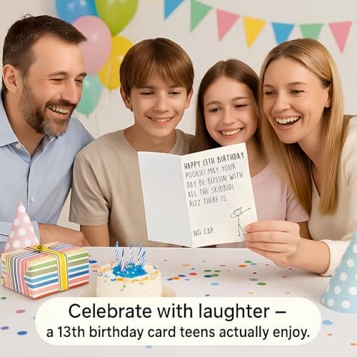 VDOR 13th Funny Birthday Card: Cute for Boys Girls Upcoming 13 Year Old – Speak Their Own Gen Z Language at Birthday Parties – Gift Ready With Red Envelope - Thumbnail 2