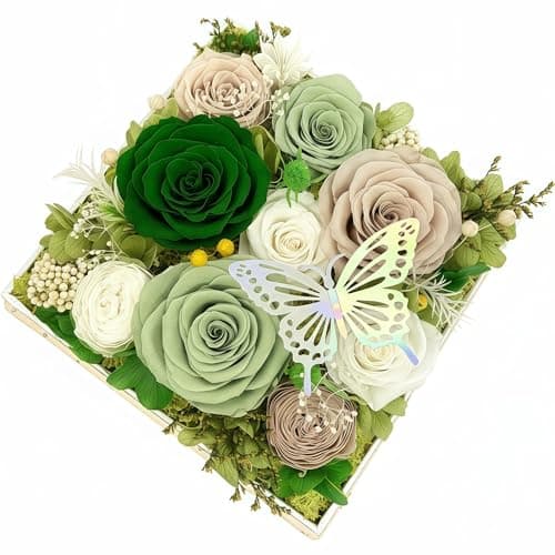 HipTree Preserved Dark Green & Light Sage Rose - Forever Real Eternal Austin Rose Gifts for Women, Valentine’s Day Mother’s Day Easter Birthday Christmas Wedding Anniversary for Mom Wife Girlfriend - Image 1