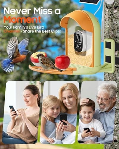 Bird Feeder with Camera, Smart Birdfeeder with Cam Solar Powered, 2K HD Video, AI Identification, Instant Arrival Alerts, IP66 Bird Bath & Feeder,Gift for BirdLover (with Stand, Green) - Thumbnail 3