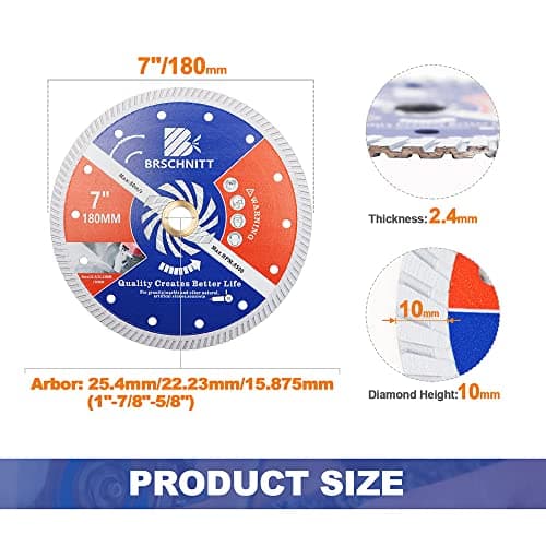 BRSCHNITT Diamond Blade for Concrete Masonry,7 Inch (180mm) with Arbor 1"-7/8"-5/8" Dry/Wet Continuous Rim Diamond Cutting Disc for Granite Marble Stone Hard Concrete Reinforced Concrete - Thumbnail 2