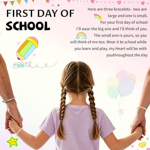 First Day of School Mommy and Me Matching Bracelets Kindergarten Pre-K Back to School Clay Bead Jewelry for Mother, Daughter, Dad, Son Adjustable Heart Bracelets Gift (Pink-First Day of Kindergarten) - Thumbnail 4