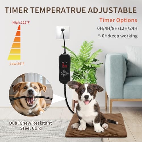 NAMOTEK Pet Heating Pad Adjustable Temperature with Timer, Waterproof Heated Mat with Chew Resistant Cord, Auto Power-Off Electric Indoor Pet Heat Pad for Dogs and Cats - Thumbnail 5