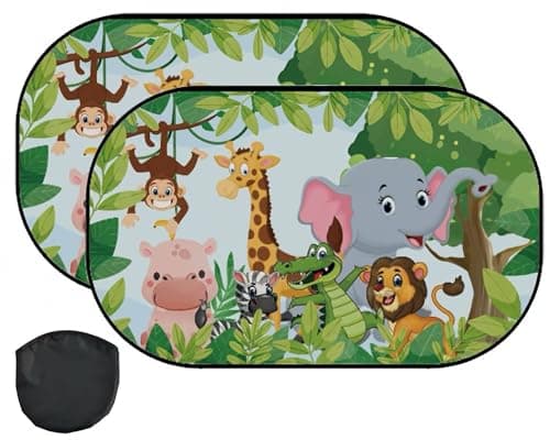 Car Window Shade for Baby -Glare Shield and UV Rays Protection for Your Child, 2-Pack-20 X 12" Window Shade (Animals)
