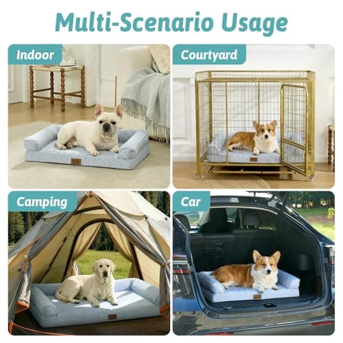Cooling Dog Bed, Orthopedic Foam Dog Bed with Sides, Removable Cover & Waterproof Lining and Nonskid Bottom, Comfortable Pet Beds for Extra Large Dogs, Blue (48" L x 32" W x 7.5" Th) - Thumbnail 5