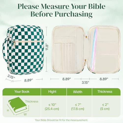 Foghut Large Quilted Bible Cover with Handle, Protective Bible Carrying Case with Pockets, All-in-One Bible Study Organizer for Church & Daily Study, Christian Gift for Women - Thumbnail 3
