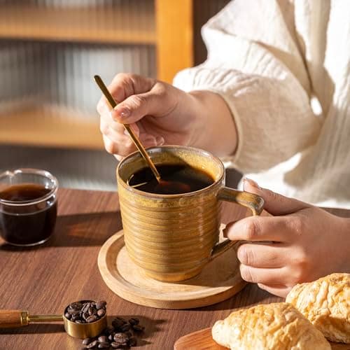 Noevany Ceramic Mugs Set of 4, Mug for Coffee Milk Latte Cappuccino Tea, Office Home Dishwasher Microwave Freezer Safe Stoneware Mixed Cup Mug 13 oz Coil A - Thumbnail 4