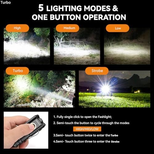 UNROEVS Mini Flashlight 2550 Lumens Rechargeable USB C Charging, Small EDC Flashlight 5 Modes, Pocket Light with Clip, Magnetic Flashlight for Outdoor,Gifts for Home,Camping, Hiking,Emergency - Thumbnail 2