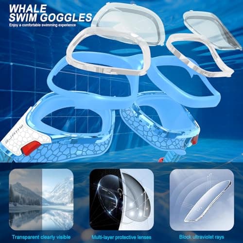 Whale Swim Goggles, HD Anti-Fog Goggles, Unisex | 100% UV Protection | Anti-Fog Design (Glacier Blue) - Thumbnail 4