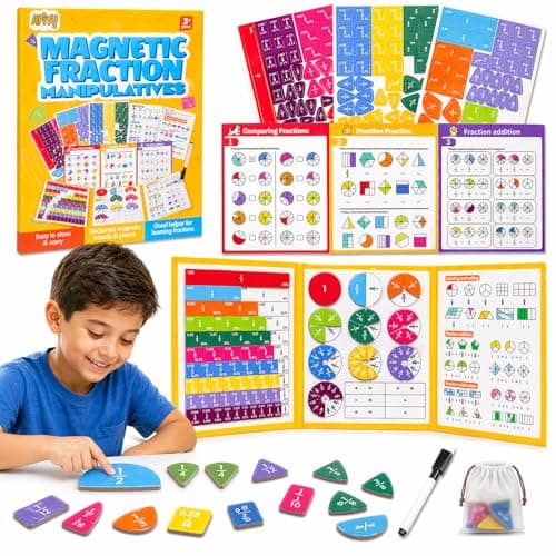 Magnetic Fraction Demonstration Book, Fraction Manipulatives with Magnetic Fraction Tiles & Circles, Montessori Magnetic Fraction Playbook for Hands-On Elementary Math Learning Toys - Image 1