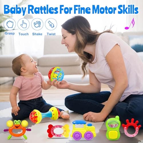 Baby Toys 0-6 Months - Baby Rattles Teething Toys 3-6 Month Infant Toys 6-12 Months Teether Toy 3 4 5 6 Month Old Newborn Essentials Must Haves Wrist Socks Toddler Stocking Stuffers Christmas Gifts - Thumbnail 6