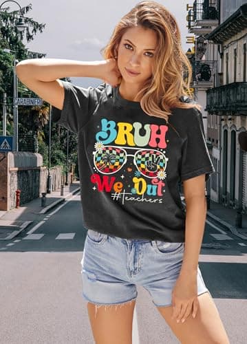 Bruh We Out Teachers Shirt for Women Last Day of School Tshirt End of The School Year Tee Schools Out Life Summer Tops Darkgrey - Thumbnail 2