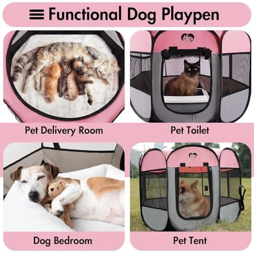 Fetpet Dog Cat Playpen, Portable Foldable Dog Playpen Outdoor/Indoor Tent Crate Cage with Zipper Top Cover Door for Small Pet, Enclosed Dog Kennel for Kitten/Rabbit/Puppy - Thumbnail 5