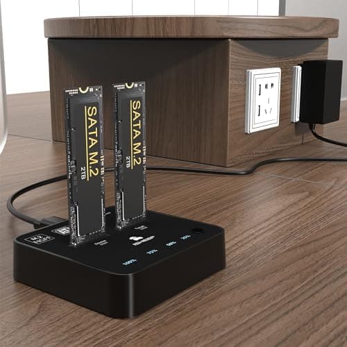 ISHEEP M.2 SATA SSD Docking Station, USB 3.1 (5Gbps) Offline Cloner & Duplicator, One-Button Backup, Tool-Free Plug and Play Vertical Design for Fast Data Transfer and Drive Upgrades - Thumbnail 5