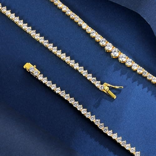 Gemsme 3mm Graduated Tennis Necklace, 18K Yellow Gold Plated 3.0mm Graduated Round Cubic Zirconia Classic Tennis Necklace For Women (20 Inch) - Thumbnail 3