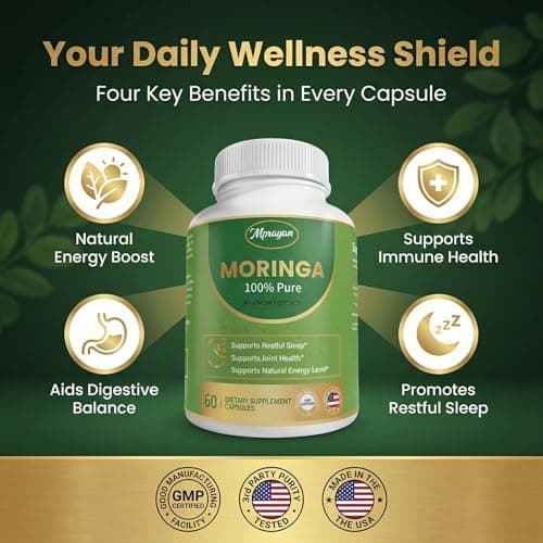 MPRAYAN Moringa Capsules 800mg Pure Moringa Oleifera Leaf Powder Antioxidant Nutritional Supplement for Natural Energy & Immune Support Vegan, Non-GMO Superfood 60 Capsules - Thumbnail 2
