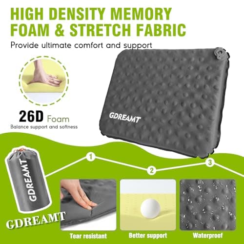 GDREAMT Inflatable Seat Cushion, Self-Inflating Memory Foam Stadium Seats Cushion Lightweight & Compact Chair Sitting Pad Airplane Cushion for Long Flight Travel Outdoor Camping Car Bleachers Office - Thumbnail 5