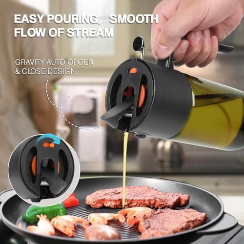 2-IN-1 500ml/17oz Light-Blocking Dark Oil Sprayer for Cooking with Sticker, Dark Green Glass Olive Oil Dispenser Bottle for Kitchen, Even Spray with Portion Control, Perfect for Air Fryer, BBQ - Black - Thumbnail 6
