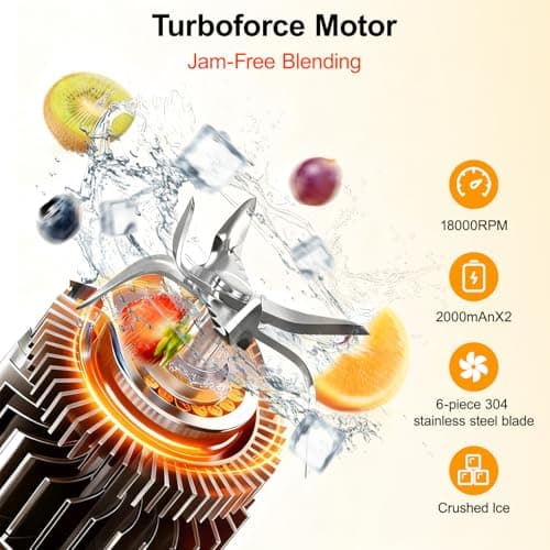 GVTKE Portable Blender Dual Mode 18000RPM 20Oz Blending Cup Ice Crushing Smoothie Frozen Fruit Mini Home Gym Travel(Black) - Thumbnail 2