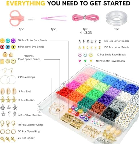 Dowsabel Clay Beads Bracelet Making Kit for Beginner, 5000 Pcs Preppy Polymer Clay Beads with Charms Kit for Jewelry Making, DIY Arts and Crafts Birthday Gifts Toys for Kids Age 6-13 - Thumbnail 5