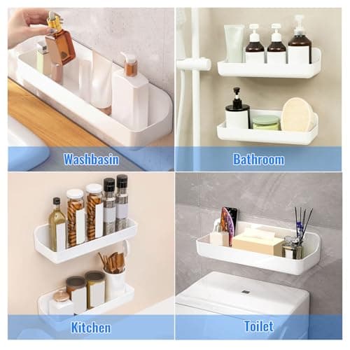 Diesisa 2pc Acrylic Wall Mounted Shower Caddy, Adhesive Shelf, Bathroom Shelves for Wall, No Drilling Hang Walls,Stick on Shelf, with Self Adhesive Tape, for Bathroom, Kitchen, Living Room - Thumbnail 4