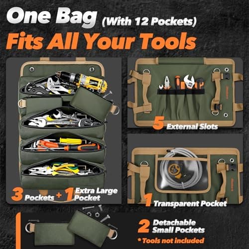 Gifts for Men, Roll Up Tool Bag, Anniversary Birthday Gifts for Men Dad Husband Him Boyfriend, Father Day Gifts for Dad Who Have Everything, Portable Tool Organization for Mechanic Welding Electrician - Thumbnail 3
