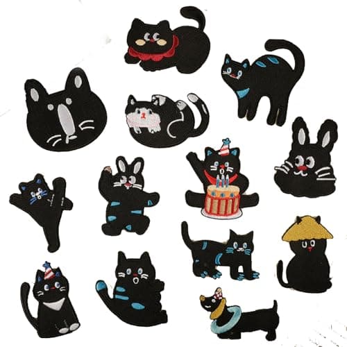 13Pcs Embroidered Iron On Patches for Clothes, Cute Cat Embroidery Patches Sew 0n/Iron On Applique Decorative for Clothes, Dress, Hat, Jeans,Jacket, DIY Accessories - Image 1