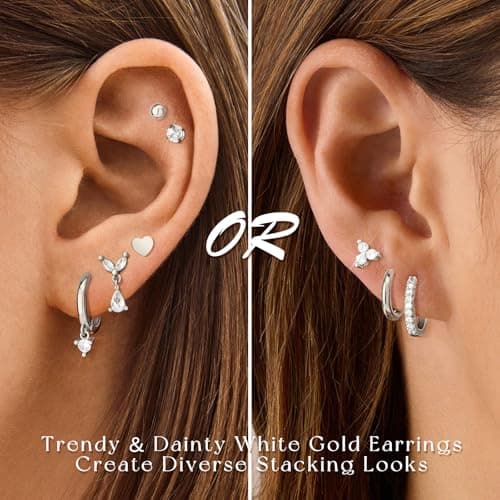 adoyi Silver Hoops Earrings Set for Women Hypoallergenic Surgical Steel Earrings 14K Gold Plated for Sensitive Ears Flat Back Studs Cartilage Stainless Steel Earring Jewelry Lightweight - Thumbnail 6